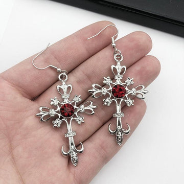 Gothic Punk Cross Hip Hop Rock Red Oil Drip Crystal Drop Earrings for Women - Christian Fashion Jewellery - The Jewellery Supermarket